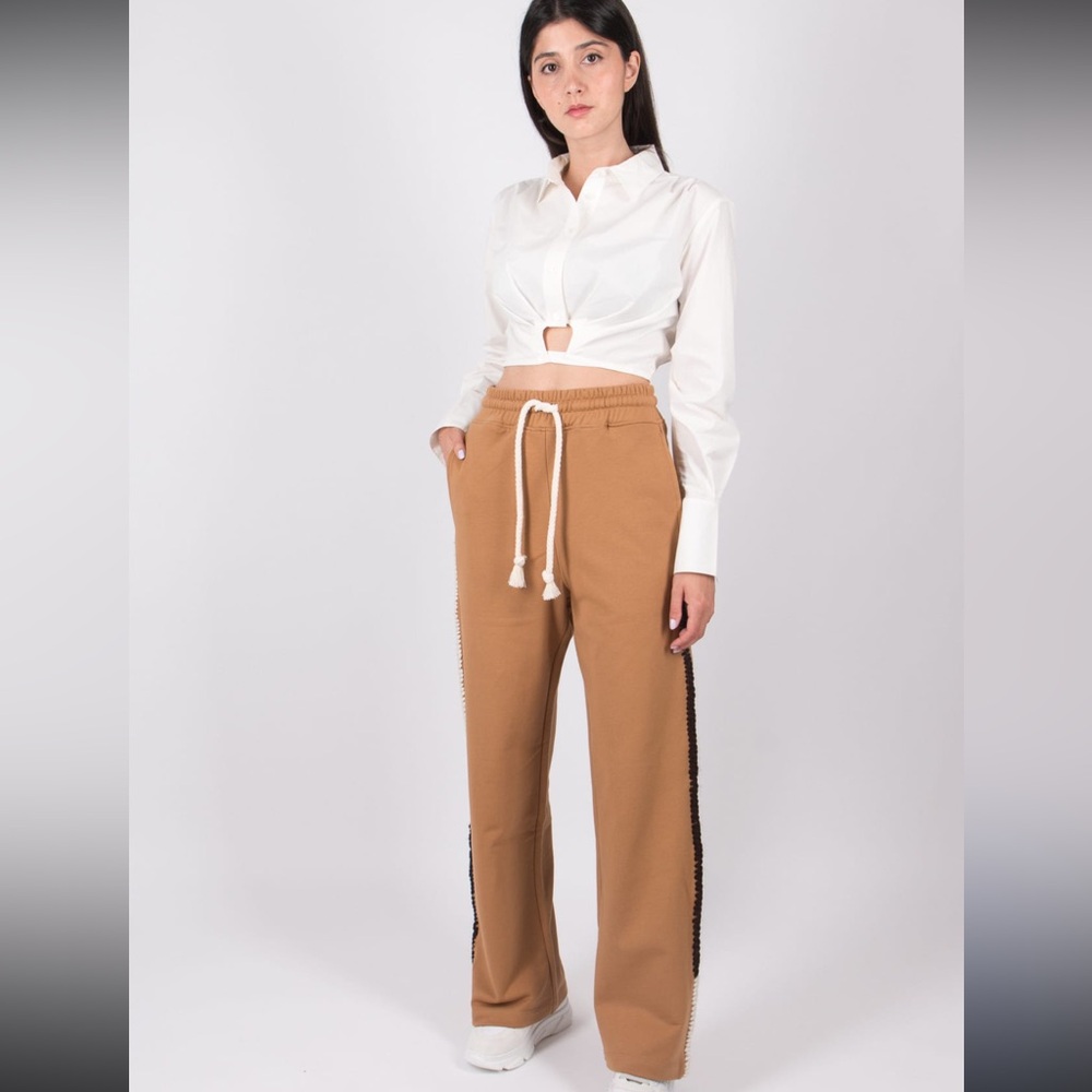 JW Anderson Wide Leg Contrast Stitch Track Pant French Terry in tobacco Sz Small